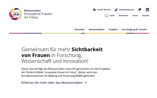 Screenshot der Website www.innovative-frauen-im-fokus.de